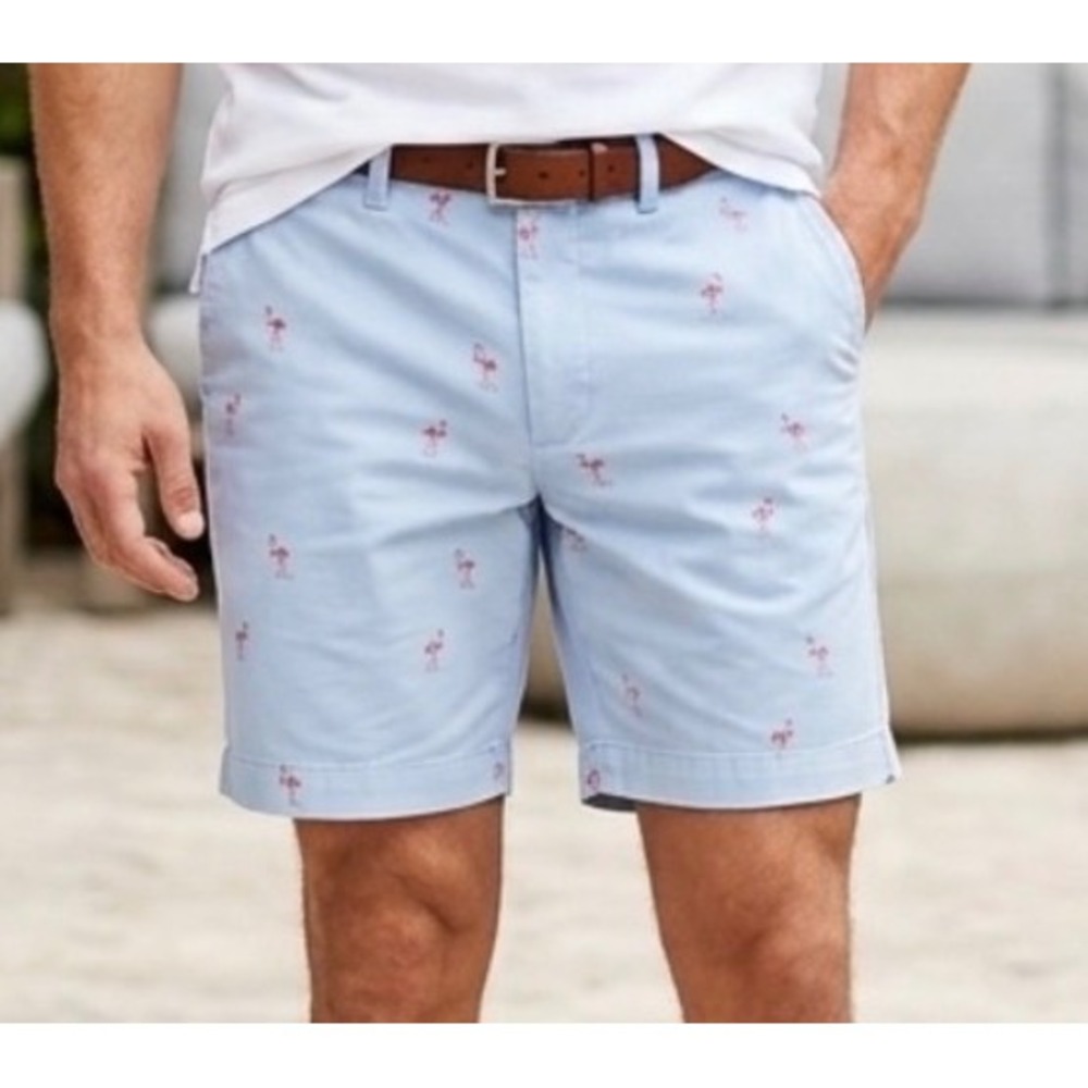 J. Crew Blue Gramercy Flamingo Print 100% Cotton Chino 8.5" Shorts 34